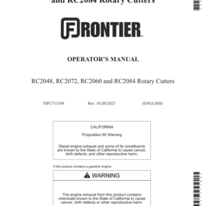 John Deere Frontier Rotary Cutters - RC2048, RC2060, RC2072, RC2084 Operator's Manual (TIFC711189) - Image 1