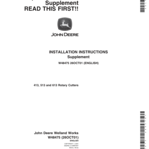 John Deere Operator's Manual Supplement 413, 513 & 613 Rotary Cutters  Operator's Manual (W48475) - Image 1