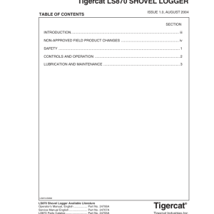 Tigercat LS870 Shovel Logger Operators Manual