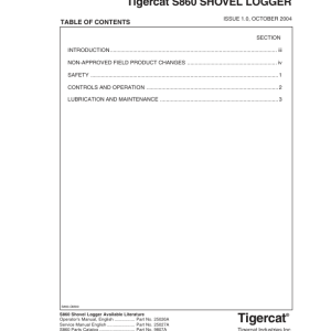 Tigercat S860 Shovel Logger Operators Manual