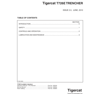 Tigercat T726E Trencher Operators Manual and Schematics