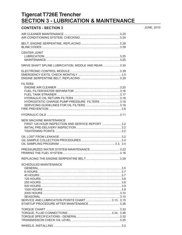 Tigercat T726E Trencher Operators Manual and Schematics
