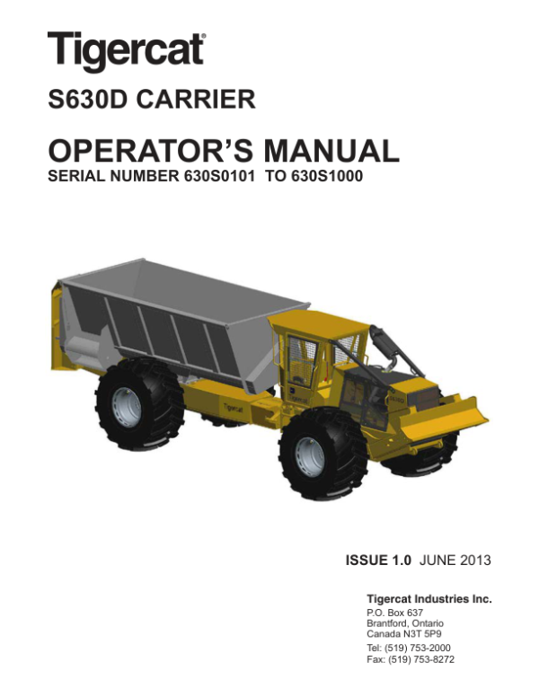 Tigercat S610D Carrier Operators Manual