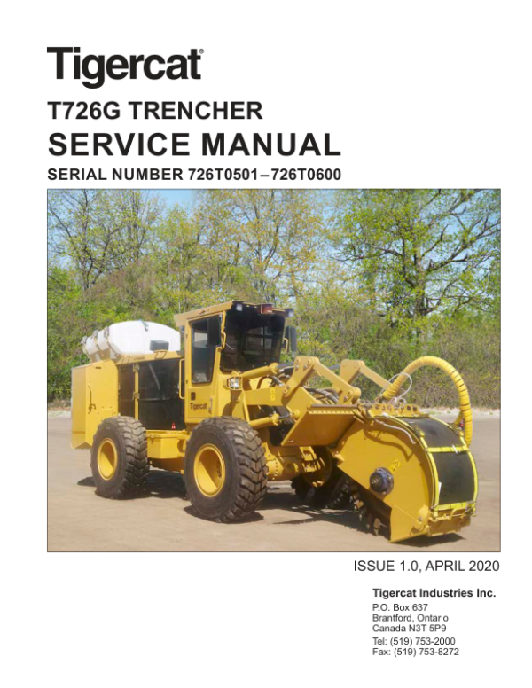 Tigercat T726G Trencher Repair Service Manual