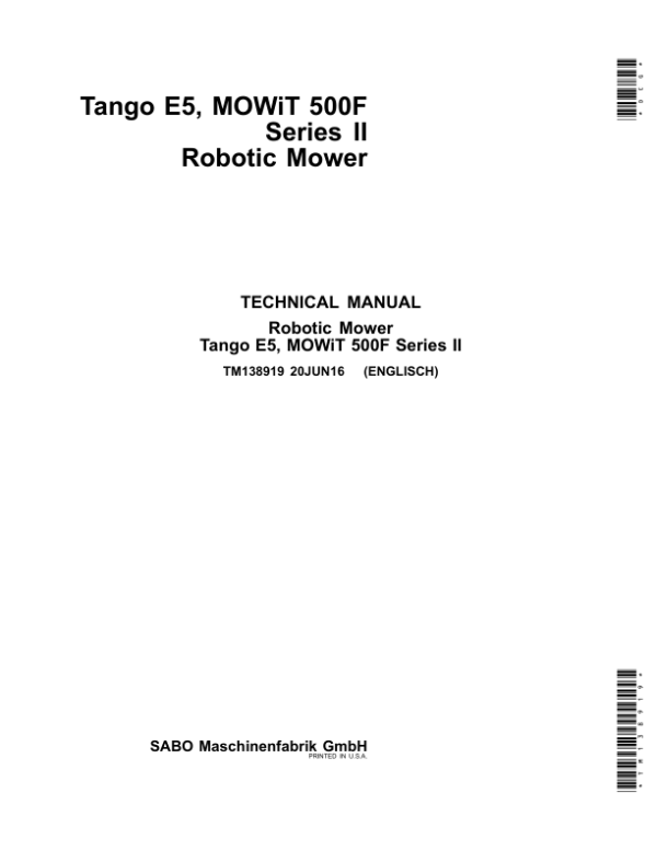 John Deere Tango E5, MOWiT 500F Series II Robotic Mower Technical Repair Manual (TM138919)