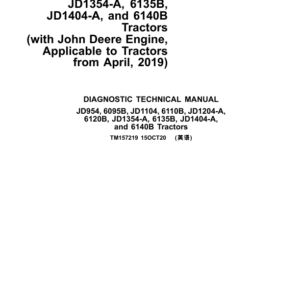 John Deere JD954, 6095B, JD1104, 6110B, JD1204-A, 6120B, JD1354-A, 6135B, JD1404-A, 6140B Repair Manual (from April 19)