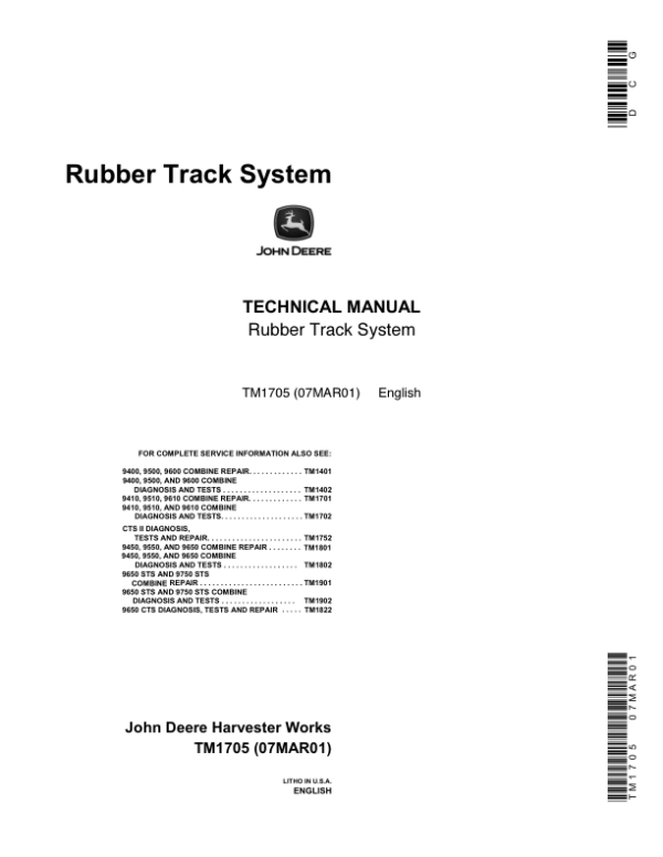 John Deere Rubber Track System Technical Repair Manual (TM1705)