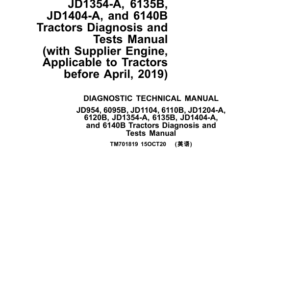 John Deere JD954, 6095B, JD1104, 6110B, JD1204-A, 6120B, JD1354-A, 6135B, JD1404-A, 6140B Repair Manual (before April 19)