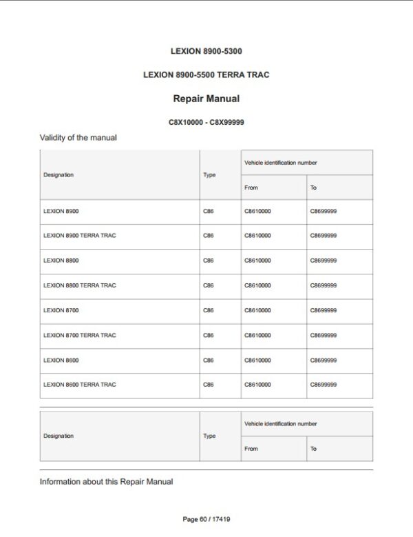 CLAAS 6900, 6800, 6700, 6600 (C84) Operators, Technical, Repair Manual