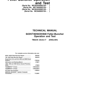 John Deere 643H, 843H Feller Buncher Service Repair Manual (TM2235 and TM1845)
