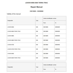 CLAAS 8900, 8700 (C86) Operators, Technical, Repair Manual