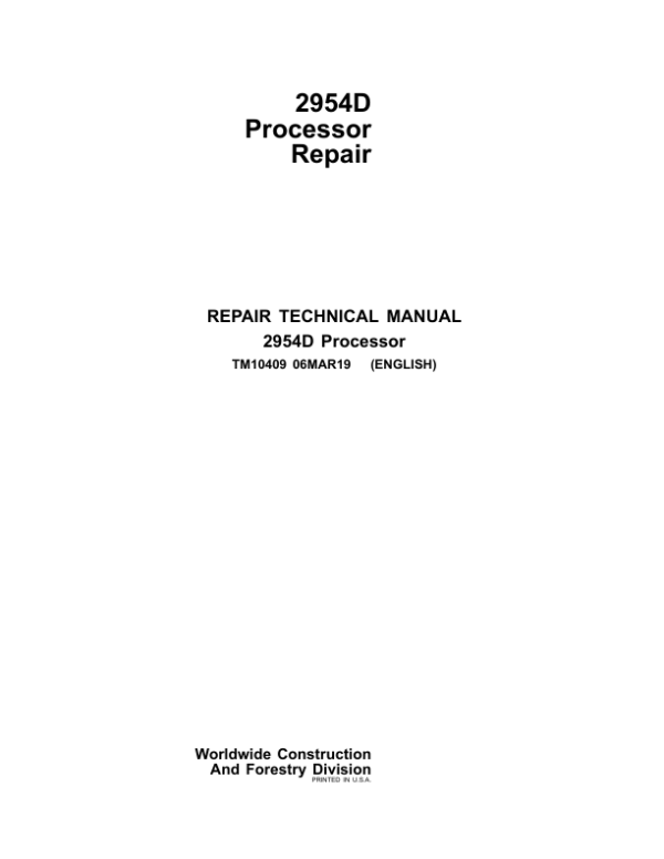 John Deere 2954D Processor Service Repair Manual (TM10409)