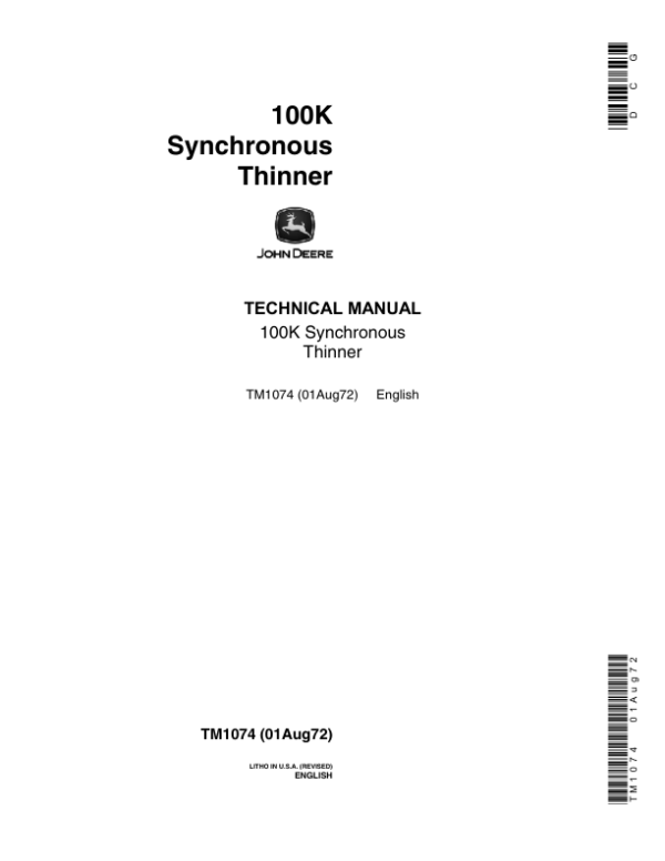 John Deere 100K Synchronous Thinner Service Repair Manual (TM1074)