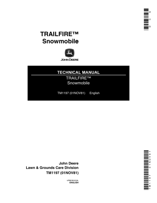 John Deere 340 Trailfire, 440 Trailfire LX Snowmobiles Technical Repair Manual (TM1197)
