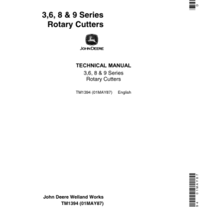 John Deere 403, 503, 506, 509, 603, 1008, 1408, 1418, 1508 Rotary Cutters Service Repair Manual (TM1394)