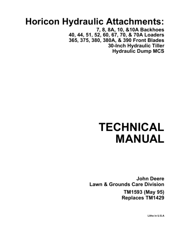 John Deere Horicon Hydraulic Attachments Technical Repair Manual (TM1593)