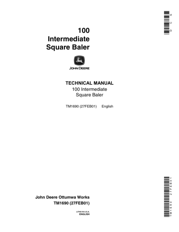 John Deere 100 Intermediate Square Baler Technical Repair Manual (TM1690 )