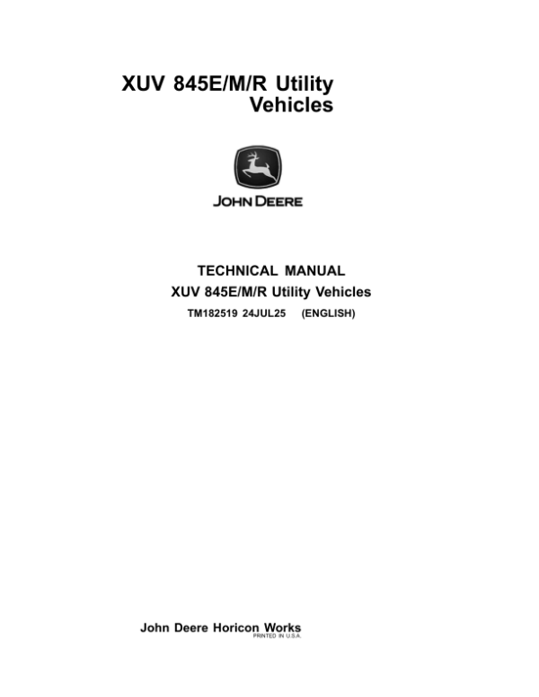 John Deere XUV845E, XUV845M, XUV845R Gator Utility Vehicles Repair Manual (TM182519)