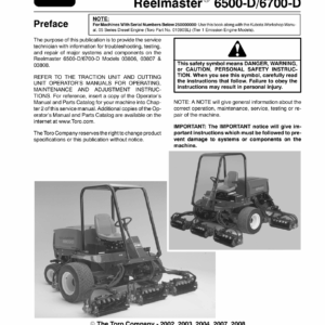 Toro Reelmaster 6500-D, 6700-D (with Kubota engine) Service Repair Manual - Image 1