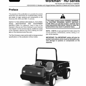 Toro Workman HD, HDX, HDX-D (HD S.N below 314000000, HDX, HDX-D with Briggs Daihatsu & Kohler Engines) Service Repair Manual - Image 1