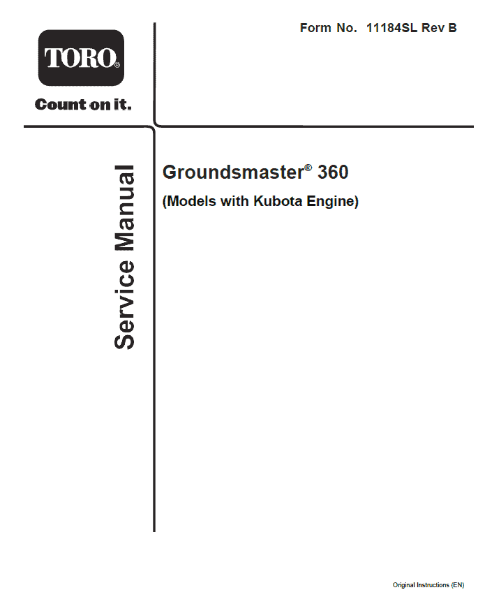 Toro Groundsmaster 360 (with Kubota Engine) Service Repair Manual
