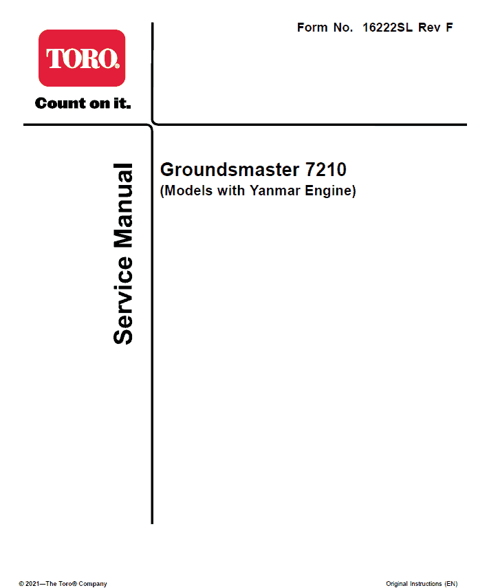 Toro Groundsmaster 7210 (Tier4) (with Yanmar Engine) Service Repair Manual