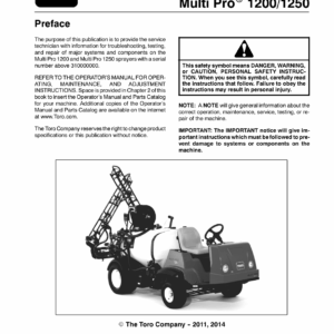 Toro Multi Pro 1200, 1250 (S.N 310000001 & up) Service Repair Manual