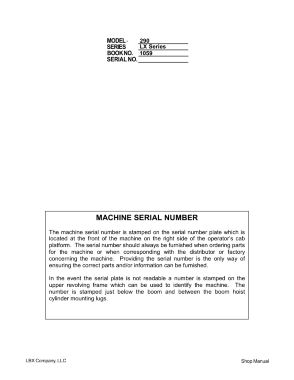 Linkbelt 290LX Excavator Service Repair Manual