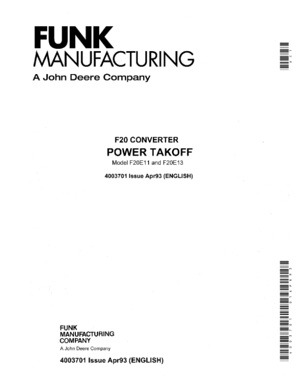 John Deere Funk F20 Converter Model F20E11, F20E13 Service Repair Manual (F4003701)