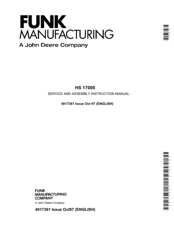 John Deere Funk HS17000 Two Speed Powershift Transmission Service Repair Manual (4017361)