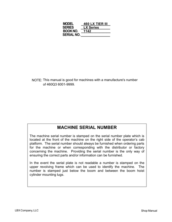 Linkbelt 460LX (Tier 3) Excavator Service Repair Manual