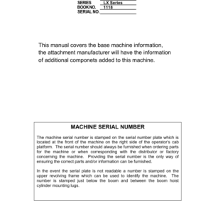 Linkbelt 600LX MH Excavator Service Repair Manual