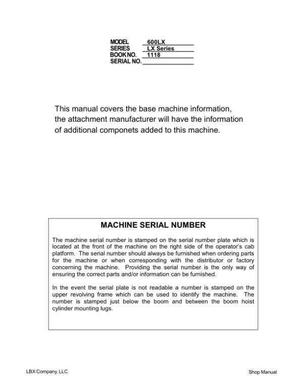 Linkbelt 600LX MH Excavator Service Repair Manual