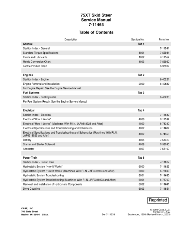 Case 75XT SkidSteer Service Repair Manual