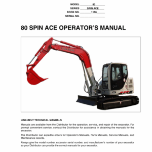 Linkbelt 80 Spin Ace Excavator Service Repair Manual