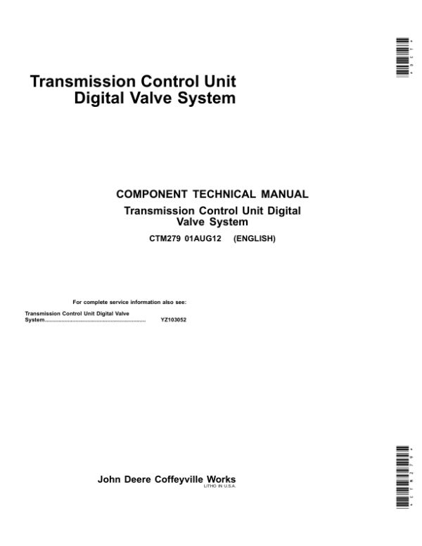 John Deere DF150, DF250 PowerShift Transmission Control Unit Component Technical Manual (CTM279) John Deere DF150, DF250 PowerShift Transmission Control Unit Component Technical Manual (CTM279)