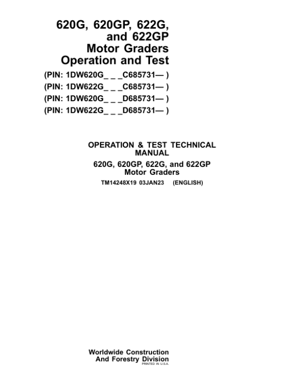 John Deere 803M, 853M Feller Buncher (Open-Loop) Repair Manual (S.N F293917 – F409162 & L343913 - L409162)