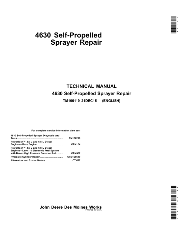 John Deere 4630 Self-Propelled Sprayer Service Repair Manual (TM106219)
