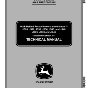 John Deere JS26, JS28, JS36, JS38, JS46, JS48, JM26, JM36, JM46 Rotary Mowers Repair Manual (TM109519)