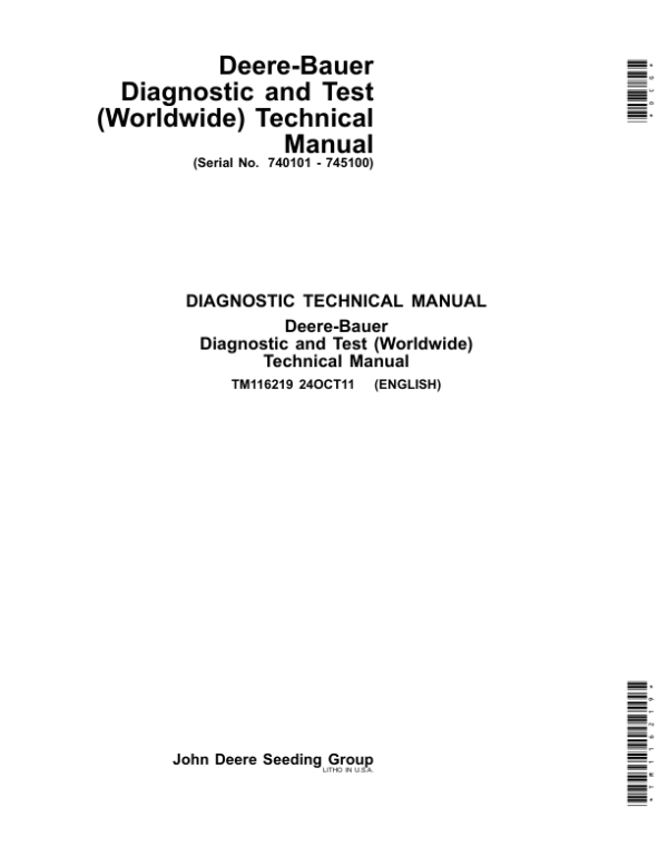 John Deere Bauer DB40, DB44, DB50, DB58, DB60, DB62, DB66, DB74, DB80, DB88, DB90 Planters Repair Manual (SN between 000000 - 745100)