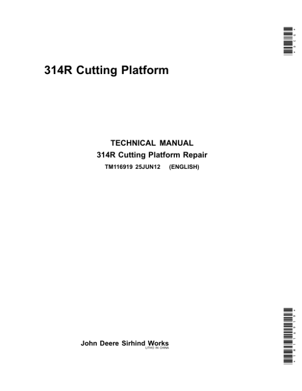 John Deere 314R Cutting Platform Service Repair Manual (TM116919)