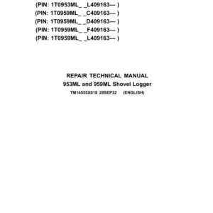 John Deere 953ML, 959ML Shovel Logger Service Repair Manual (SN after 409163 - )