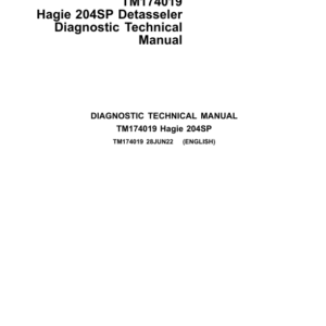 Hagie 204SP Detasseler Service Repair Manual (SN 000000 - 230000)