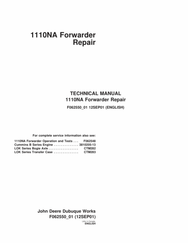 John Deere 1010NA Forwarder Service Repair Manual (TMF062548 & TMF062550)