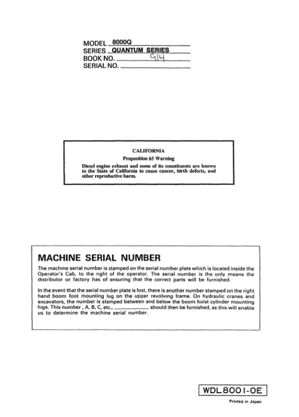 Linkbelt 8000Q Quantum Excavator Operators Manual
