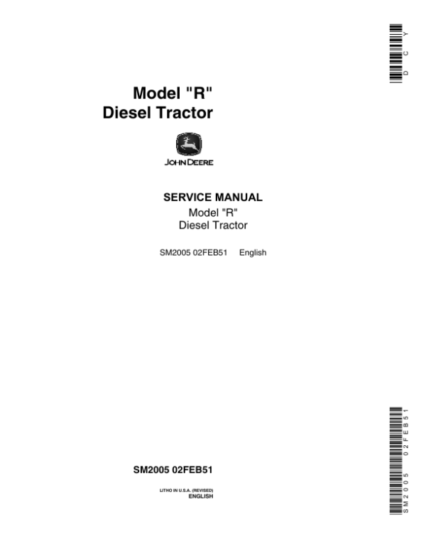 John Deere Model R Diesel Tractors Service Repair Manual (SM2005)