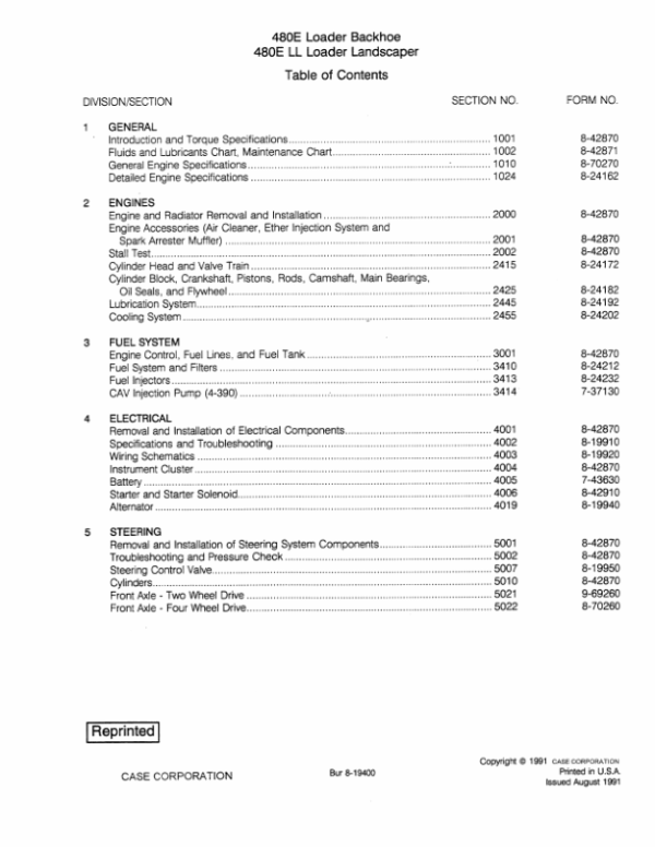 Case 480E, 480E LL Loader Backhoe Service Repair Manual Case 480E, 480E LL Loader Backhoe Service Repair Manual