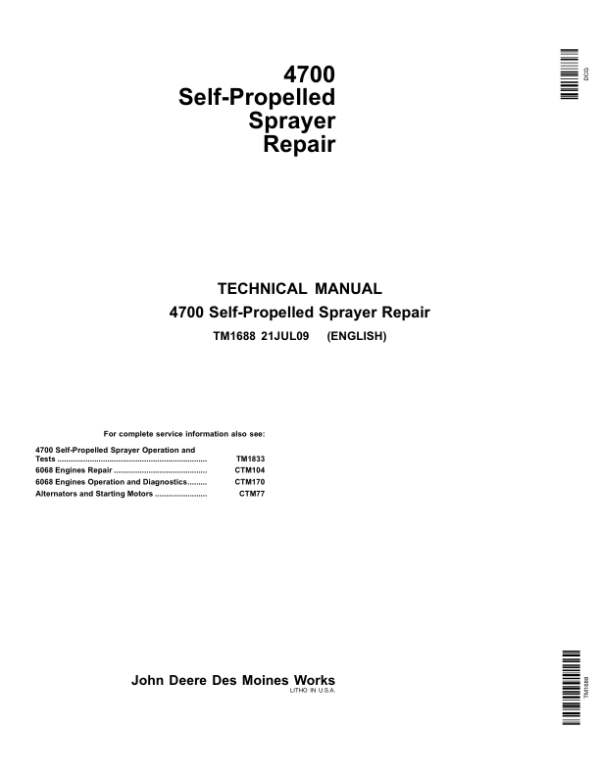 John Deere 4700 Self-Propelled Sprayer Service Repair Manual (TM1688 & TM1833)