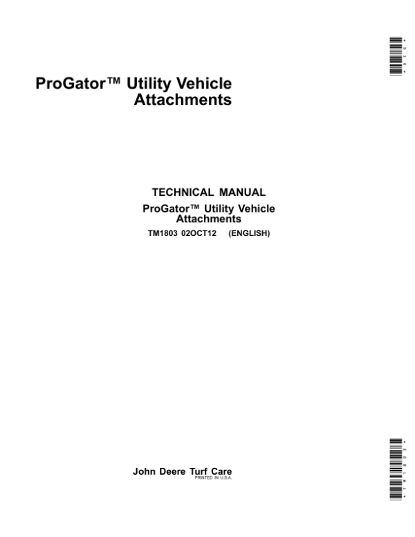 John Deere ProGator Utility Vehicle Attachments Service Repair Manual (TM1803)