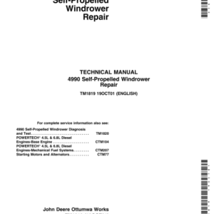 John Deere 4990 Self-Propelled Windrower Service Repair Manual (TM1819 & TM1820)